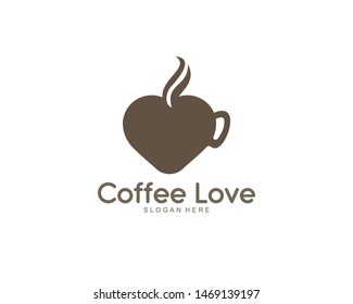  Coffee love logo design template. with lovely heart steam vector illustration