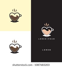 Coffee Love logo, Mug in love shape logo, Chocolate Love logo designs
