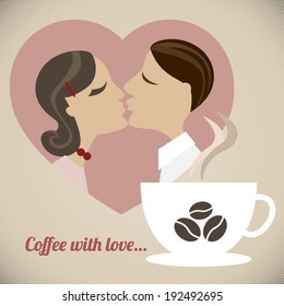 Coffee with love - a retro illustration of a couple in love with a cup of great coffee.