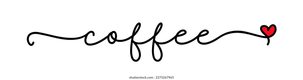 Kaffee-Liebe. Vektor-Logo-Wort. Design für Poster, Flyer, Banner, Menücafé. Handgezeichneter Kalligrafietext. Typografisches Kaffeelogo mit Herzsymbol. Ikone-Kaffee auf der Tafel.