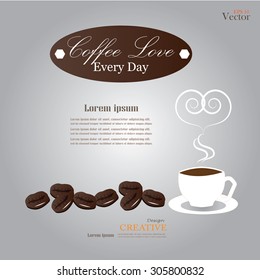 Coffee love. Warm cup of coffee on brown background.coffee vector.vector illustration.    

