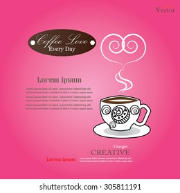 Coffee love.coffee doodle. Warm cup of coffee on brown background.coffee vector.vector illustration.    