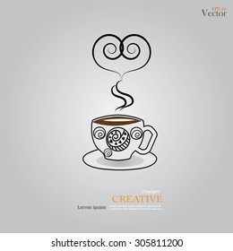 Coffee love.coffee doodle. Warm cup of coffee on brown background.coffee vector.vector illustration.    