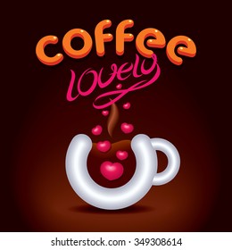 Coffee Lovely brown vector illustration. Font illustration. Alphabet vector composition. Badges illustration. Abstraction logo illustration.