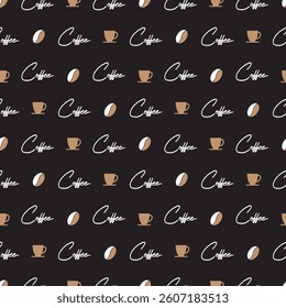 Coffee Lover Brown Coffee Mugs and Beans Pattern. Ideal for product packaging, kitchen decor, fabric prints, and more, this pattern adds a touch of warmth and sophistication to any project.