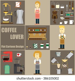 Coffee Lover Cartoon and Icon Design