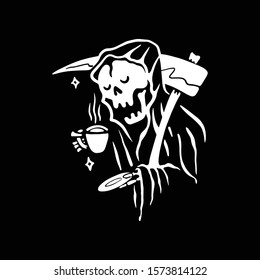 Coffee Lover Grim Reaper Graphic Illustration Vector Art T-shirt Design