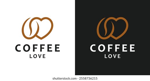 Coffee lover logo design. Coffee bean logo with abstract lines style logo with heart love design Vector Symbol Icon