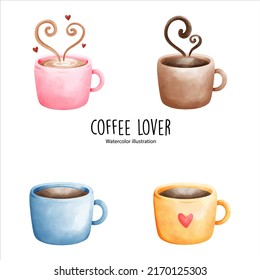 coffee lover, coffee mug watercolor vector illustration