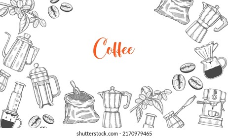 coffee lover set collection with hand drawn sketch for background banner template poster