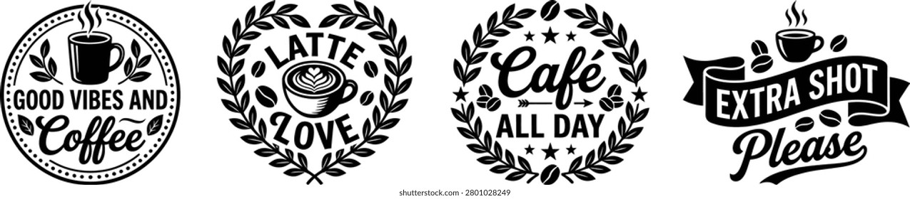Coffee Lover Typography Badge Collection for Cafe and Caffeine Fans