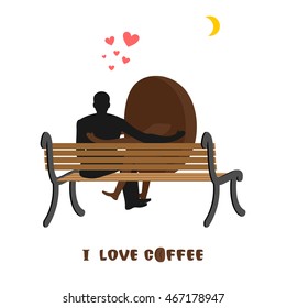 coffee lovers. Coffee beans and man looking at moon. Date night.