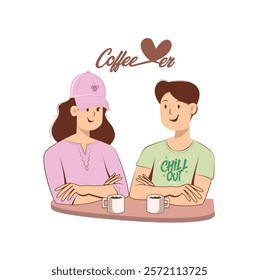 Coffee lovers dating in cafe-vector illustration