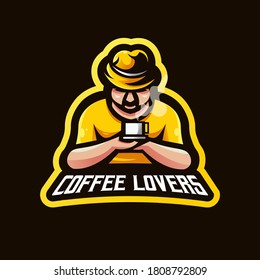 Coffee Lovers e-Sport Mascot Logo Design Illustration Vector