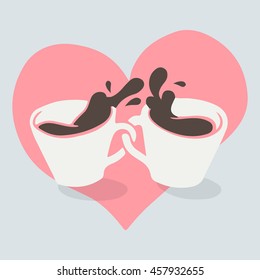 Coffee Lovers. Two Cup Of Coffee And A Heart Vector Illustration.