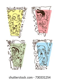 coffee lovers vector characters set in doodle style