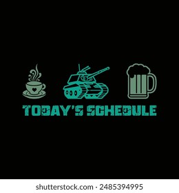 Coffee M1 Abrams Tank And Beer Typography T-Shirt Design Vector