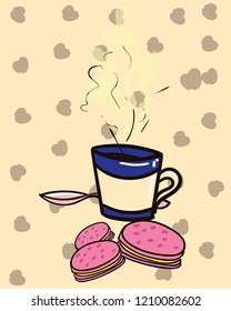 Coffee and macaroons on yellow background Vector