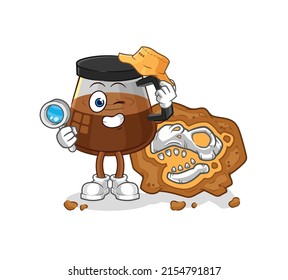 coffee machine archaeologists with fossils mascot. cartoon vector