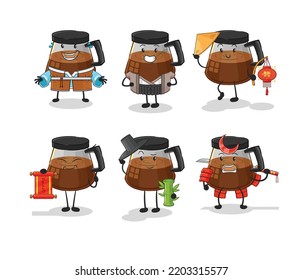 coffee machine asian culture set . cartoon mascot vector