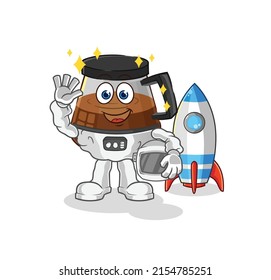 máquina de café astronauta con carácter ondulado. vector de mascota de dibujos animados