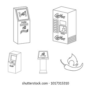 Coffee machine, ATM, information terminal. Terminals set collection icons in outline style isometric vector symbol stock illustration web .