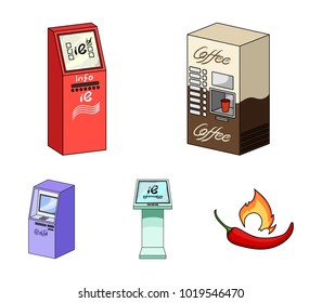 Coffee machine, ATM, information terminal. Terminals set collection icons in cartoon style isometric vector symbol stock illustration web .