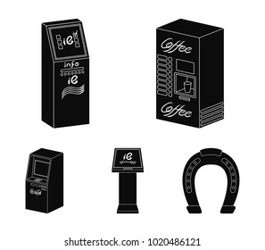 Coffee machine, ATM, information terminal. Terminals set collection icons in black style isometric vector symbol stock illustration web .