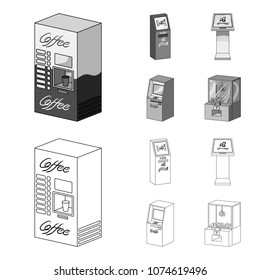 Coffee machine, ATM, information terminal. Terminals set collection icons in outline,monochrome style isometric vector symbol stock illustration web .
