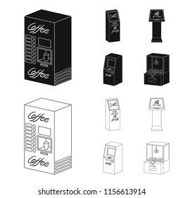 Coffee machine, ATM, information terminal. Terminals set collection icons in black,outline style isometric vector symbol stock illustration web .