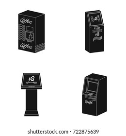 Coffee machine, ATM, information terminal. Terminals set collection icons in black style isometric vector symbol stock illustration web .