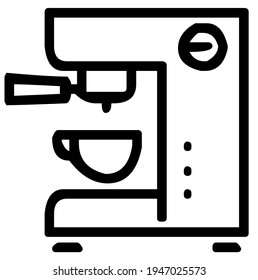Coffee machine, automatic cappuccino, espresso, coffee maker, vector, illustration, in black and white color, isolated on white background