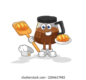 coffee machine baker with bread. cartoon mascot vector