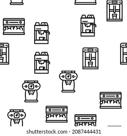 Coffee Machine Barista Equipment Vector Seamless Pattern Thin Line Illustration