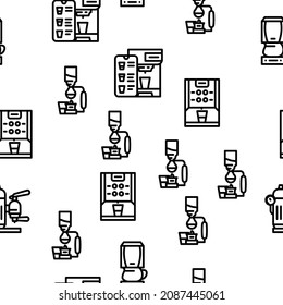 Coffee Machine Barista Equipment Vector Seamless Pattern Thin Line Illustration