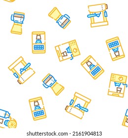 Coffee Machine Barista Equipment Vector Seamless Pattern Color Line Illustration