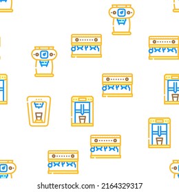 Coffee Machine Barista Equipment Vector Seamless Pattern Color Line Illustration