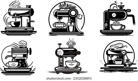 Coffee machine for barista and logo icon  beverage shop black and white illustration vector