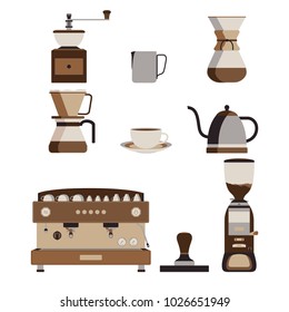 Coffee Machine and Barista Tool Isolated Vector