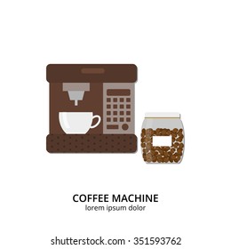 Coffee machine and beans in glass isolated on white background.