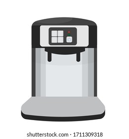Coffee machine in black colour isolated on white background stock vector illustration. Graphic kitchen equipment, modern device for beverage. 