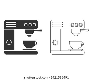 Coffee machine black line icon set, flat style vector sign 