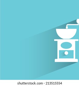 coffee machine, blue background, flat and shadow theme design