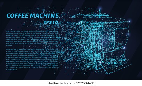 Coffee machine with blue points of light. The coffee machine is falling apart