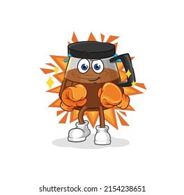 coffee machine boxer character. cartoon mascot vector