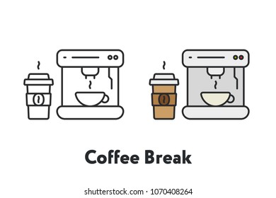 Coffee Machine Break Paper Cup Minimal Color Flat Line Outline Stroke Icon