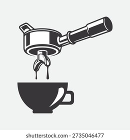 Coffee Machine Brewing Icon, Black and White Espresso Maker Vector Illustration