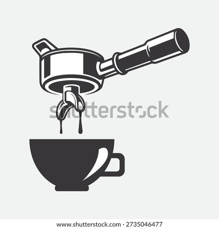 Coffee Machine Brewing Icon, Black and White Espresso Maker Vector Illustration