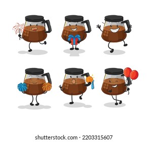 Kaffeemaschine Feierlichkeiten Set Charakter. Cartoon-Maskottvektor