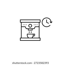 Café e relógio. Espresso cervejaria, café horas de trabalho. Pixel perfeito, ícone de vetor de traçado editável
